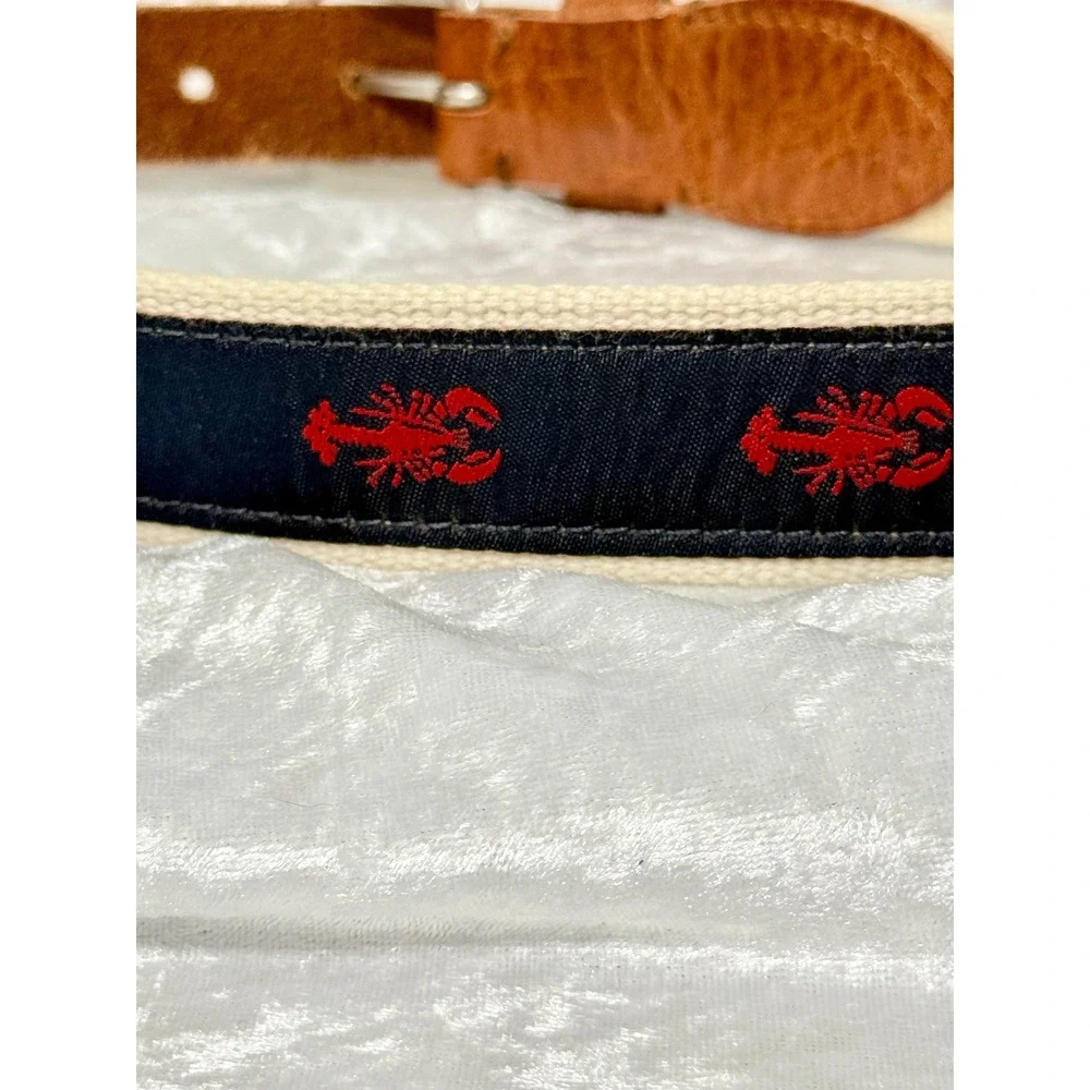 Crewcuts‎ Boys Medium Web Belt Lobster Nautical Navy Cream Leather Trim USA Made